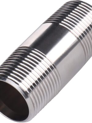 Stainless steel long nipple with male threaded ends for industrial piping applications
