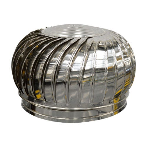 Stainless steel cyclone ventilator installed on an industrial roof for natural ventilation, heat extraction, and improved airflow