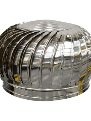 Stainless steel cyclone ventilator installed on industrial roof for natural ventilation and heat extraction