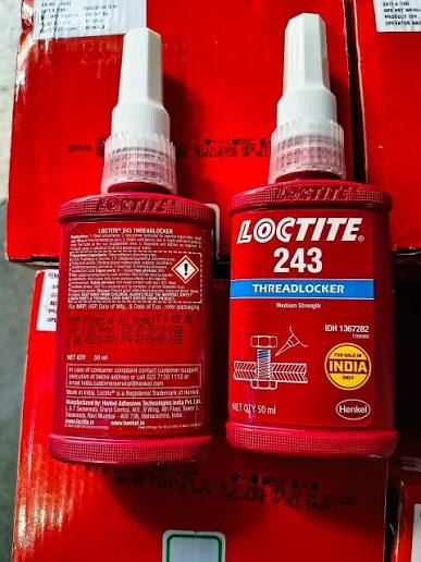 Loctite 243 blue medium-strength threadlocker adhesive for securing threaded fasteners, bolts, nuts, screws, and industrial machinery applications in Kenya, Uganda, and Tanzania.