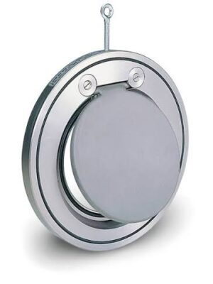 Wafer type check valve for industrial backflow prevention in piping systems